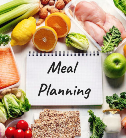 healthy meal planning with healthy vegetables and fruits